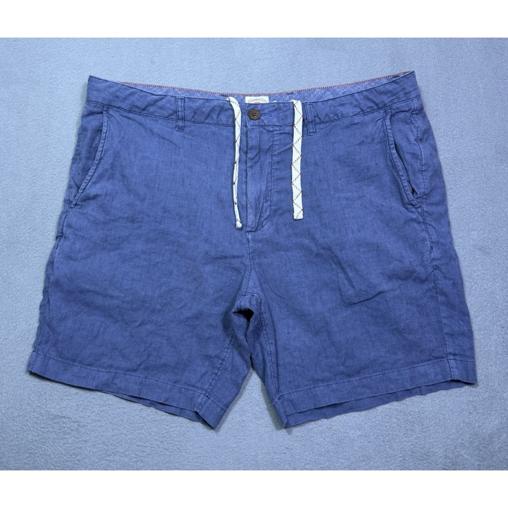 Faherty Shorts Mens 36 Blue Linen Organic Cotton Drawstring Athleisure Golf Dad